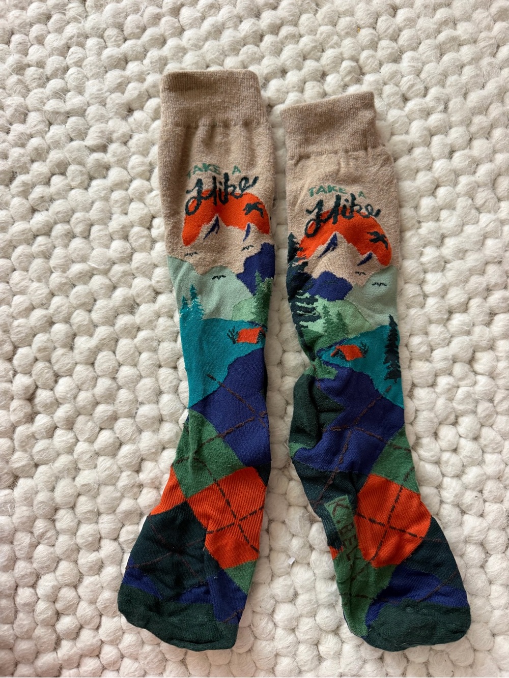 Take a Hike Men's Crew Socks - Multicolor Mountain Design